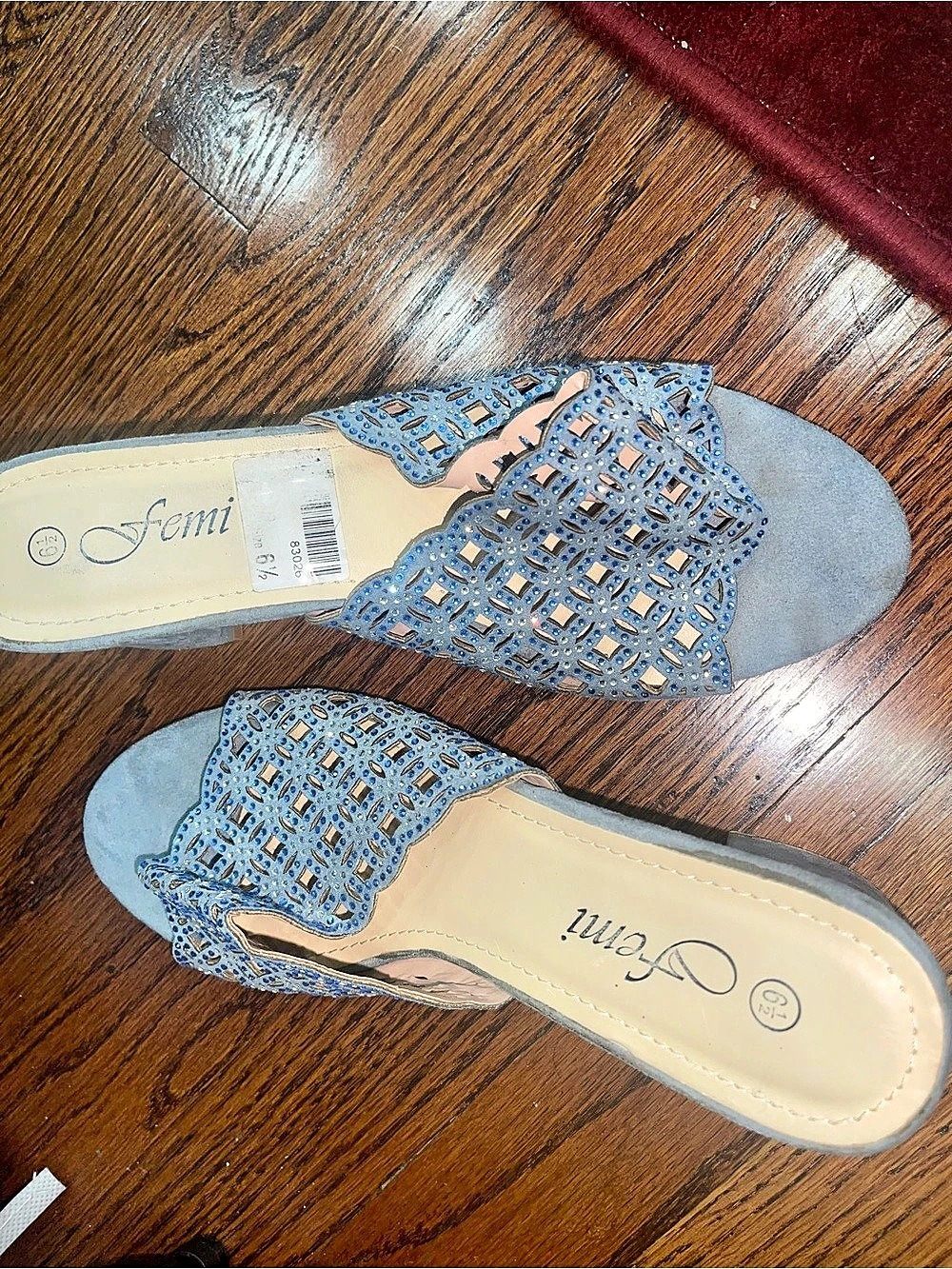 Femi Embellished Block Heel Mules in Blue US 7